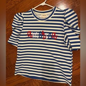 Peach Love “America” Blue and Cream Striped Top